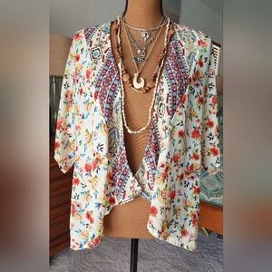 Stunning Small Mixed Floral Open Self Esteem Short Kimono Layer Coverup Piece